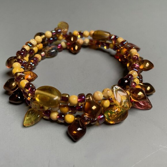 Yellow Gold Brown Glass/Yellow Turquoise Mixed Bead Bracelet - Picture 3 of 4